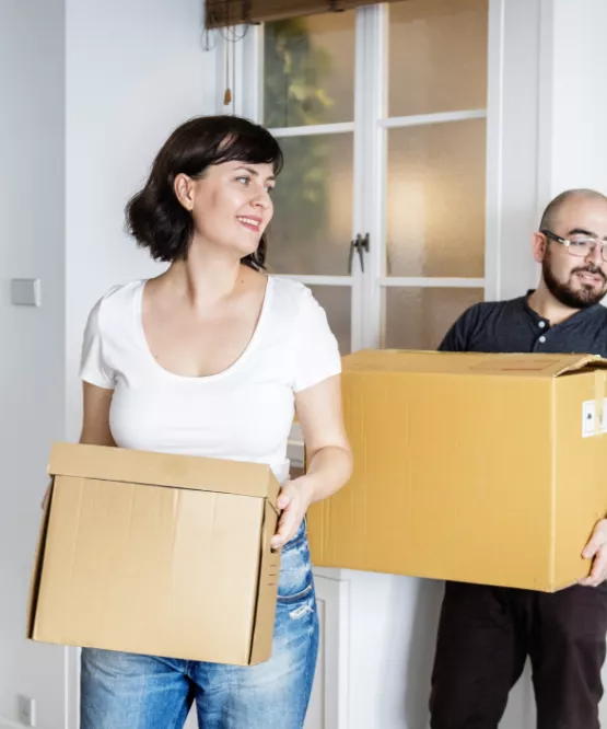 happy customers carrying boxes